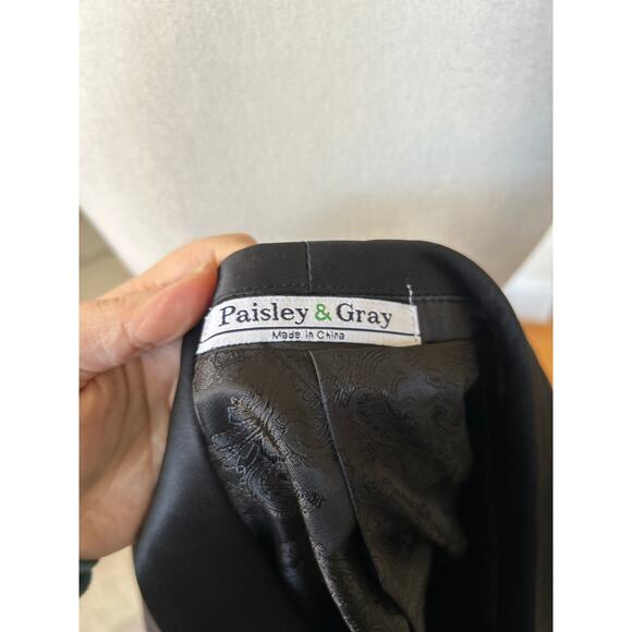 Paisley & Grey Black Plaid & Satin Shawl Collar Single Button Blazer - Picture 4 of 9